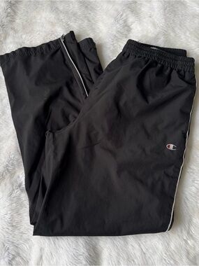 Champion Black Athletic Track Pants with White Piping